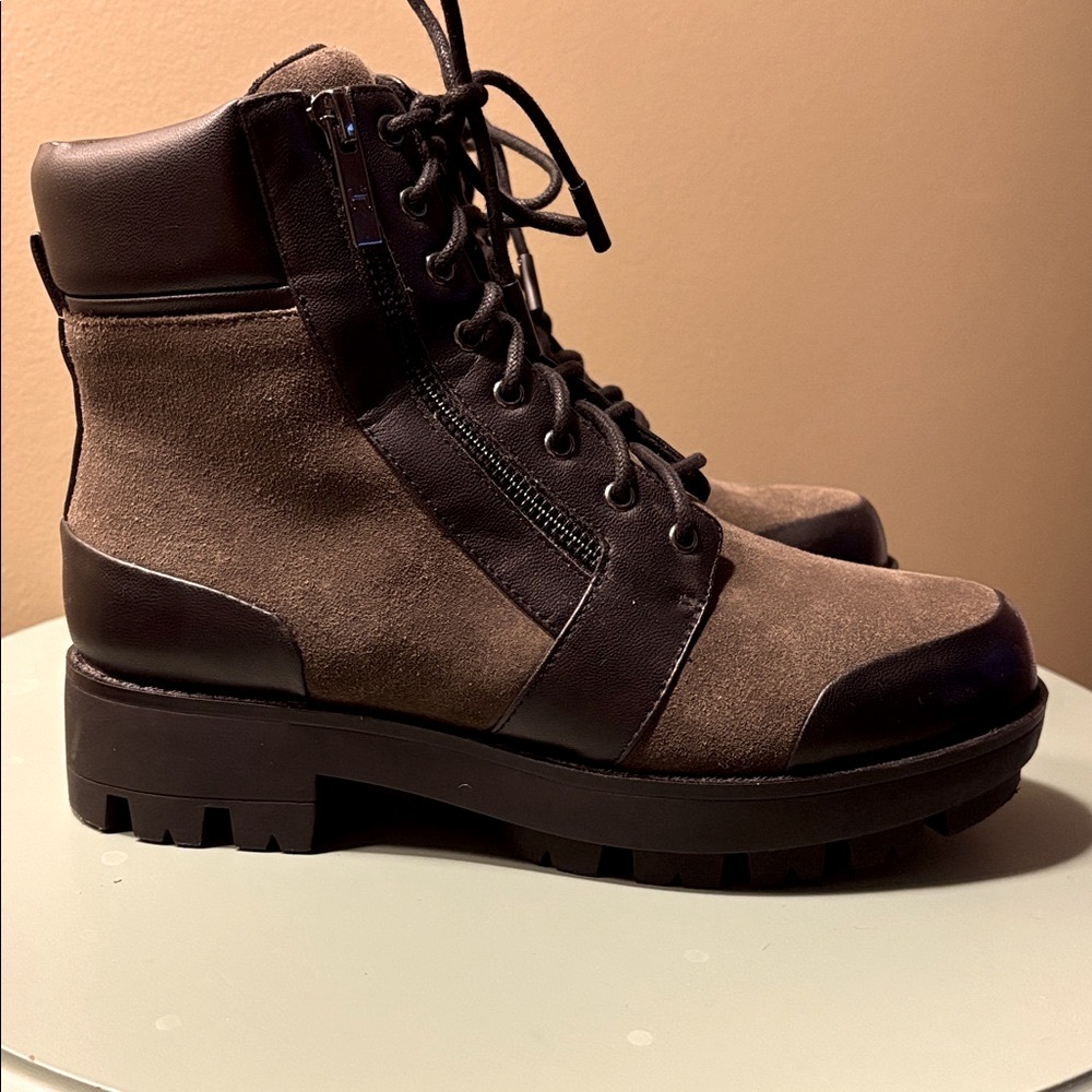 Halston Khaki/Black Suede Hiking-Style Boots